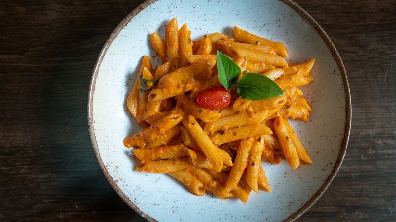Penne Arrabbiata spicy tomato pasta vegetarian
