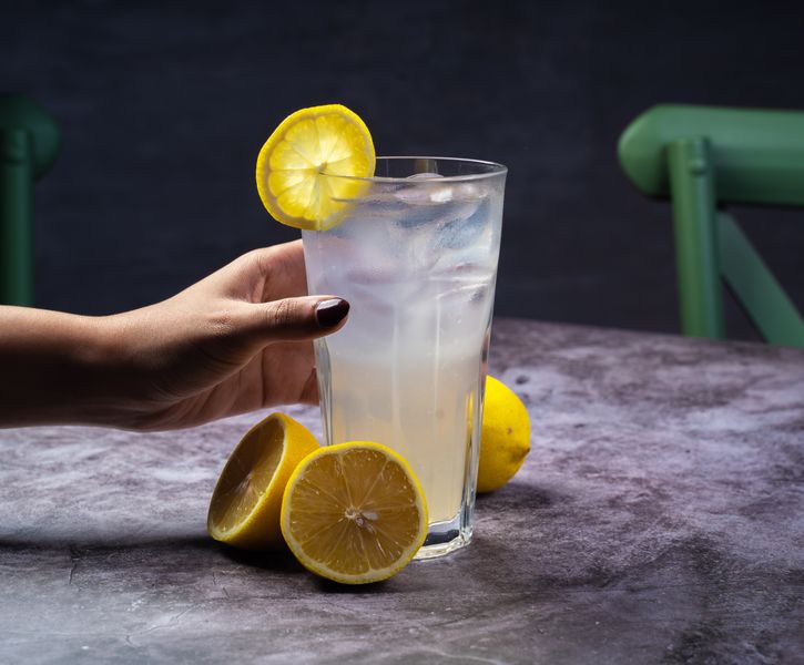 Fresh squeezed lemonade in a tall glass